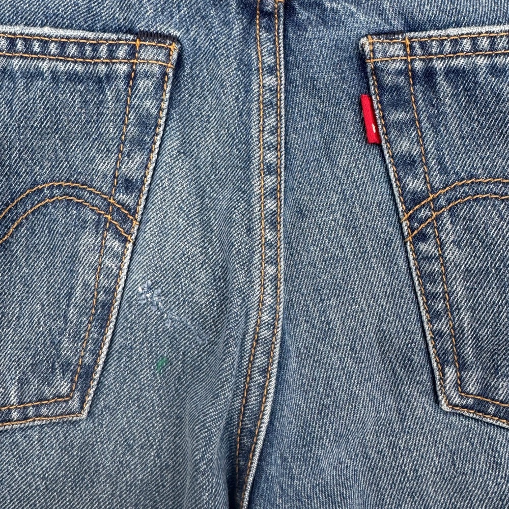 Levis 544 Straight Distressed Medium Wash Denim Jeans Raw Hem Size 27 Sample Tag - Picture 14 of 16